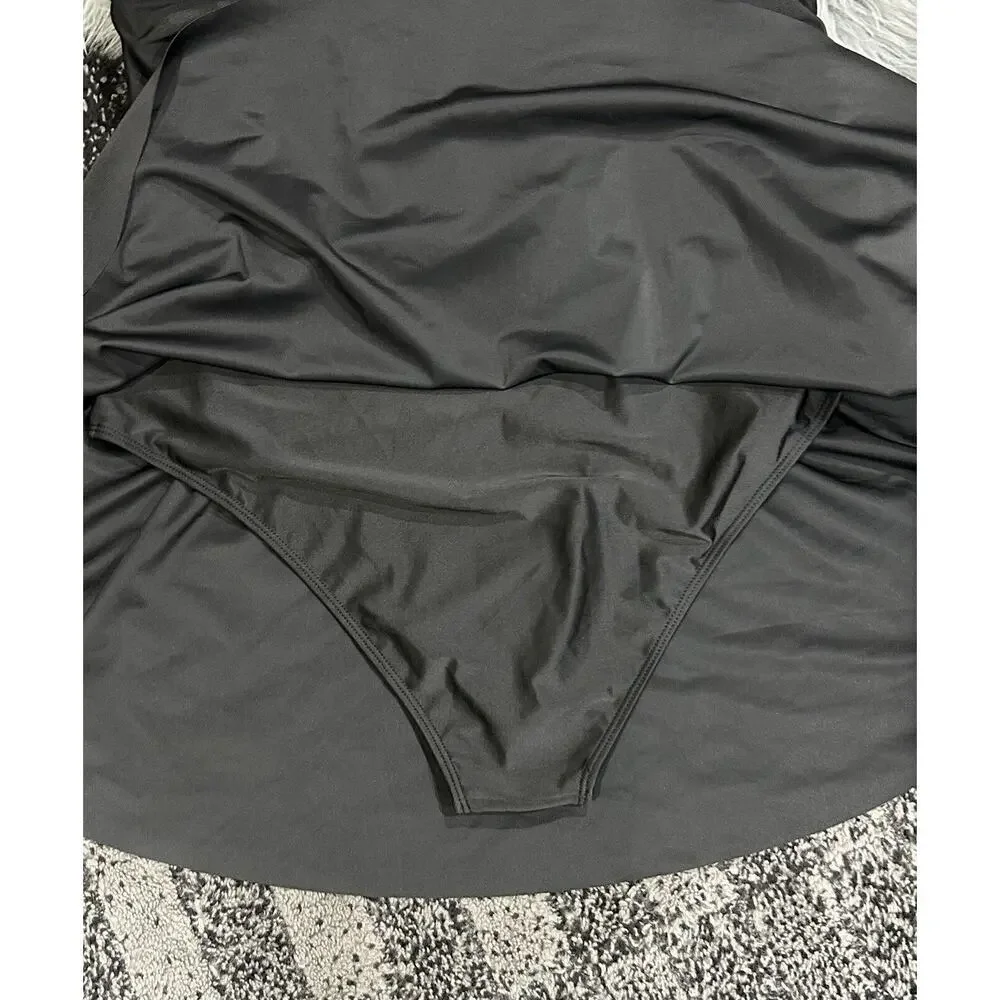 Leopard Accented Black‎ Skirted One Piece Swim Suit Size 3XL